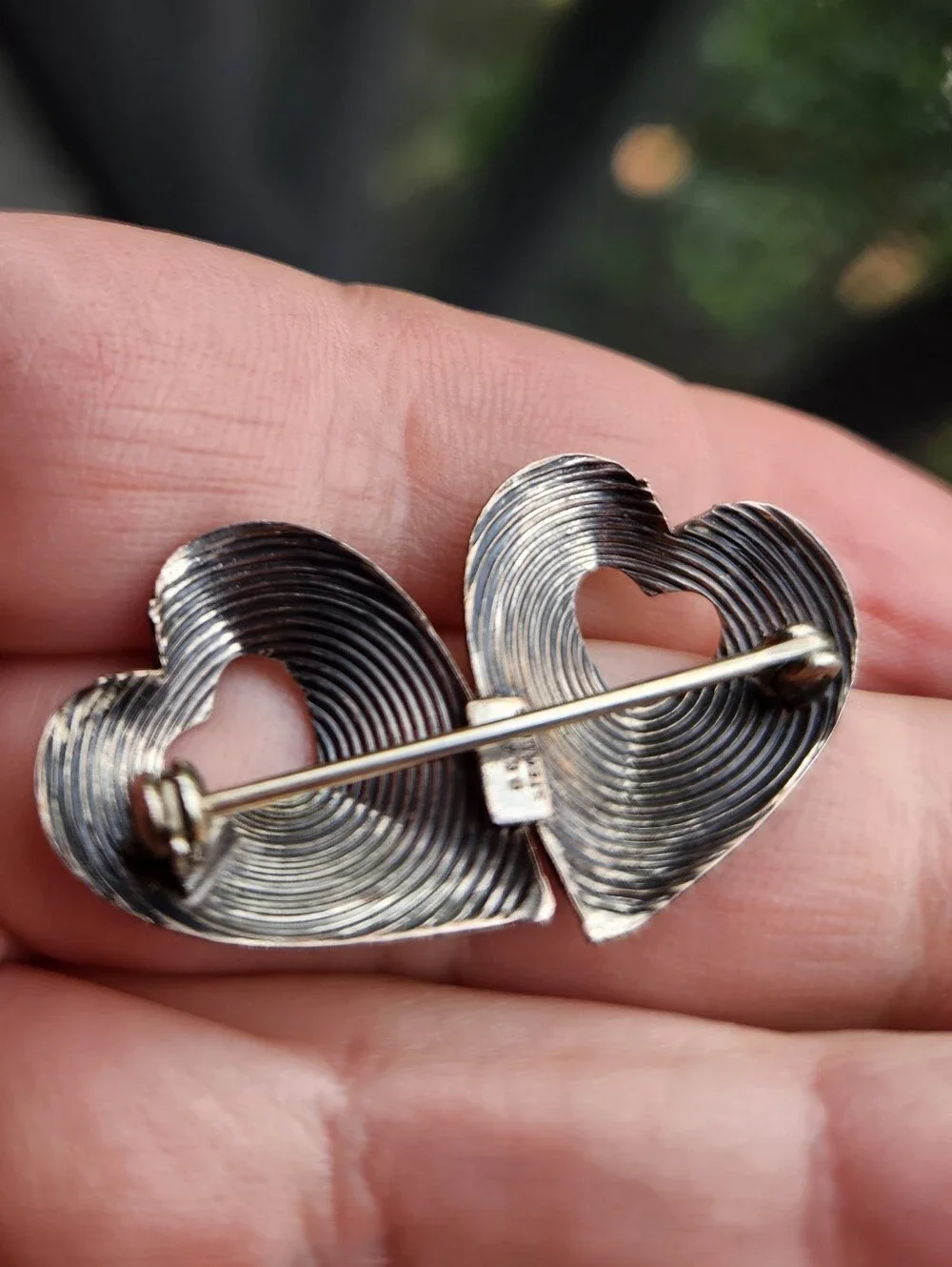 Handmade Sterling Silver 925 Beau Sterling Double Heart Pin Brooch